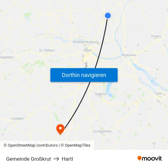 Gemeinde Großkrut to Hartl map