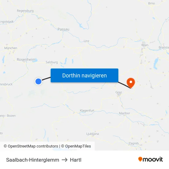 Saalbach-Hinterglemm to Hartl map