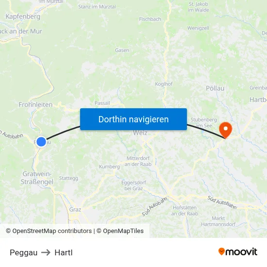 Peggau to Hartl map
