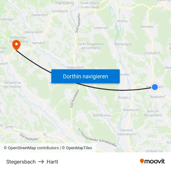 Stegersbach to Hartl map