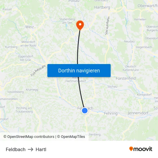 Feldbach to Hartl map