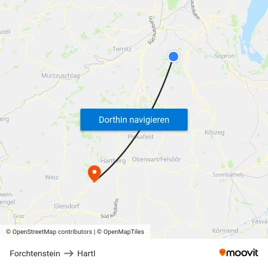 Forchtenstein to Hartl map