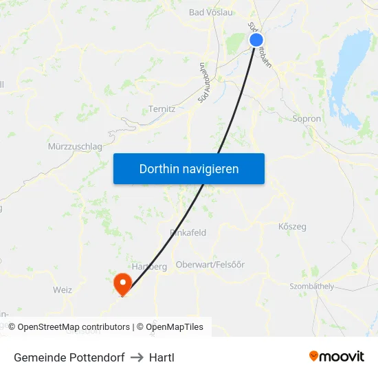 Gemeinde Pottendorf to Hartl map