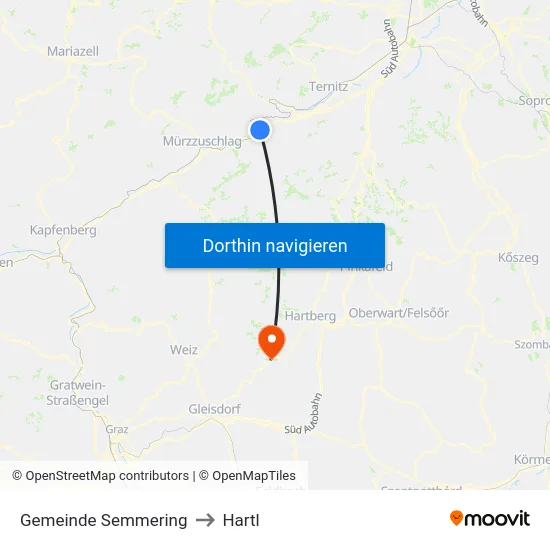 Gemeinde Semmering to Hartl map