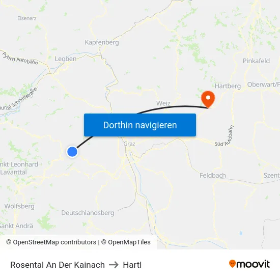 Rosental An Der Kainach to Hartl map