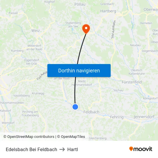 Edelsbach Bei Feldbach to Hartl map