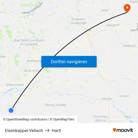 Eisenkappel-Vellach to Hartl map