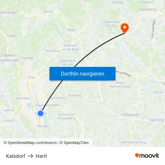 Kalsdorf to Hartl map