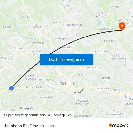 Kainbach Bei Graz to Hartl map