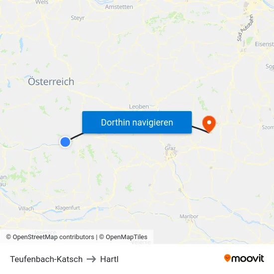 Teufenbach-Katsch to Hartl map