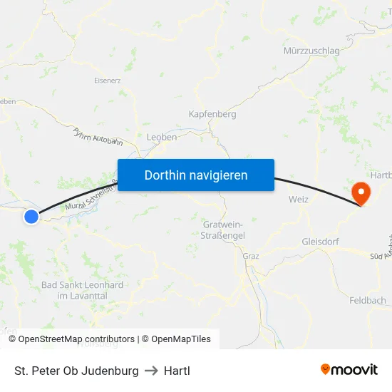 St. Peter Ob Judenburg to Hartl map