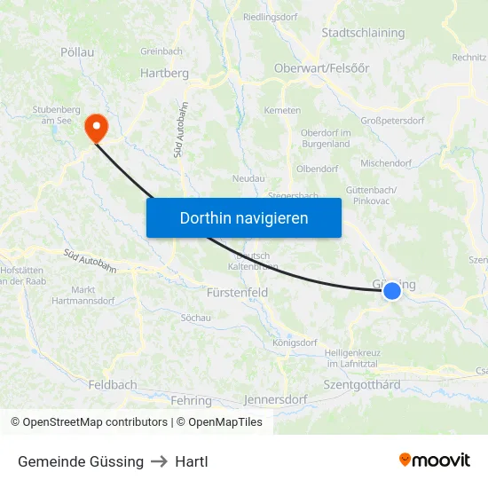 Gemeinde Güssing to Hartl map