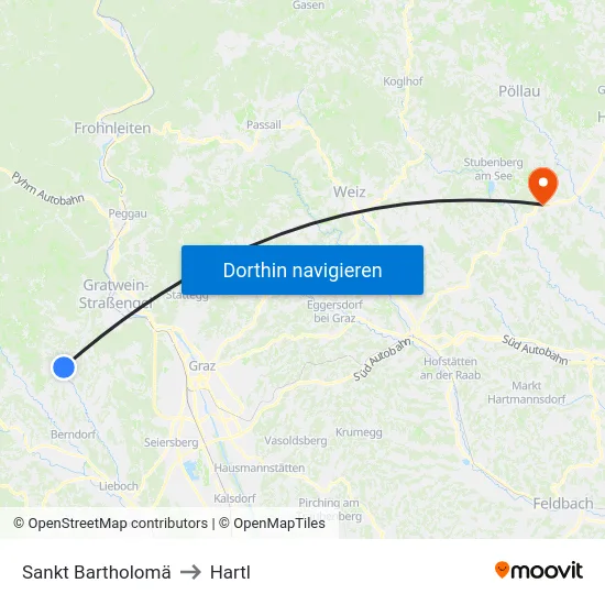 Sankt Bartholomä to Hartl map