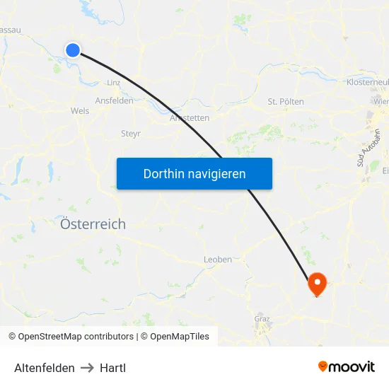 Altenfelden to Hartl map
