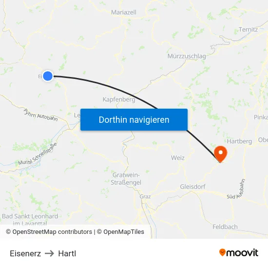 Eisenerz to Hartl map