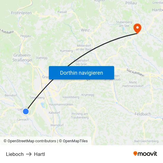 Lieboch to Hartl map