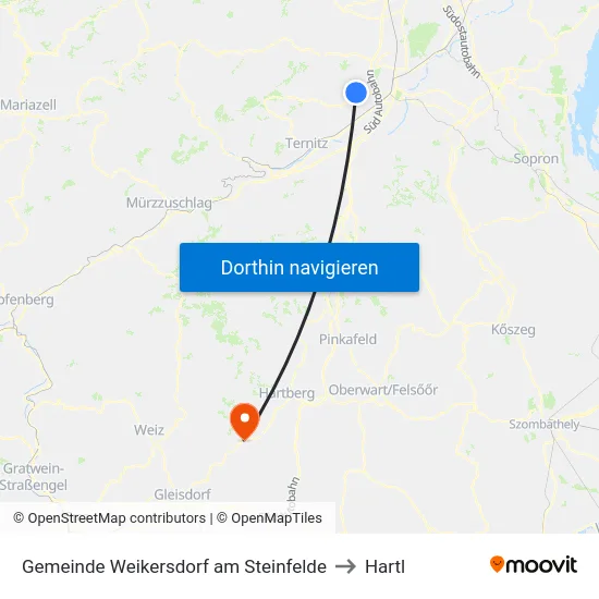 Gemeinde Weikersdorf am Steinfelde to Hartl map