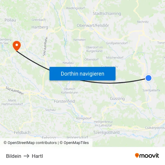 Bildein to Hartl map