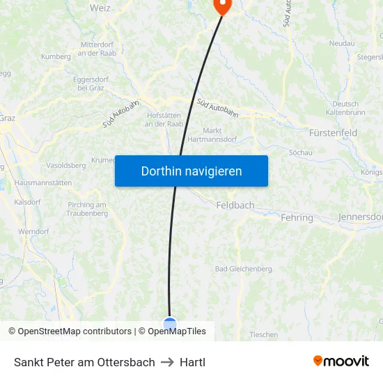 Sankt Peter am Ottersbach to Hartl map