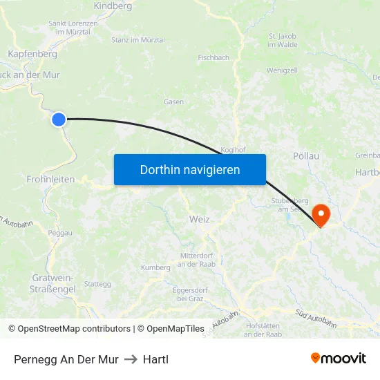 Pernegg An Der Mur to Hartl map