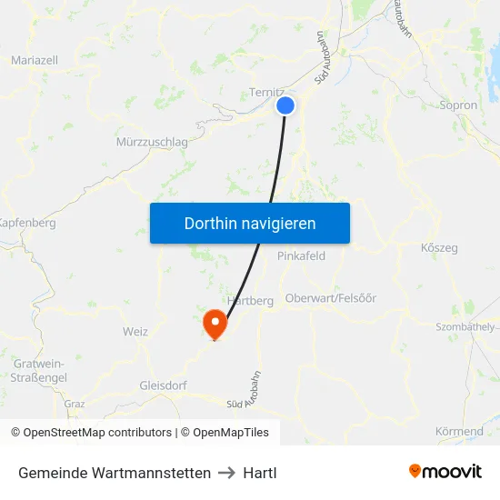 Gemeinde Wartmannstetten to Hartl map