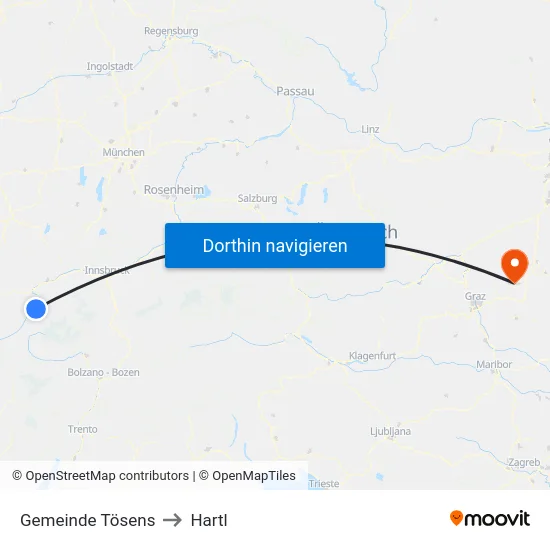 Gemeinde Tösens to Hartl map