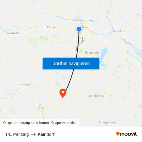 14., Penzing to Kaindorf map