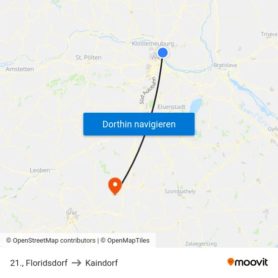 21., Floridsdorf to Kaindorf map