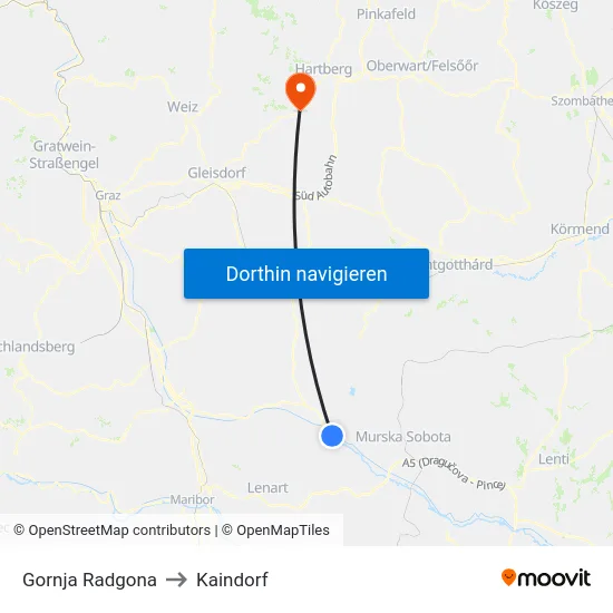 Gornja Radgona to Kaindorf map