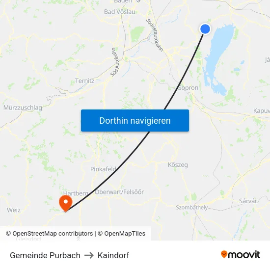 Gemeinde Purbach to Kaindorf map