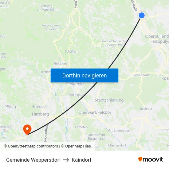 Gemeinde Weppersdorf to Kaindorf map