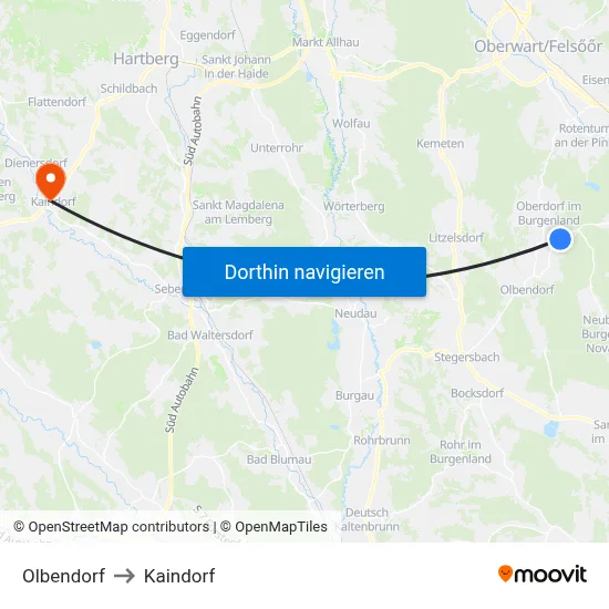 Olbendorf to Kaindorf map