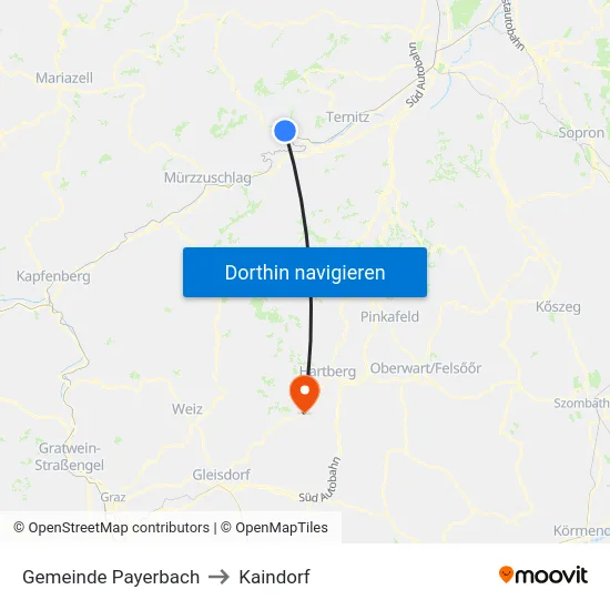 Gemeinde Payerbach to Kaindorf map
