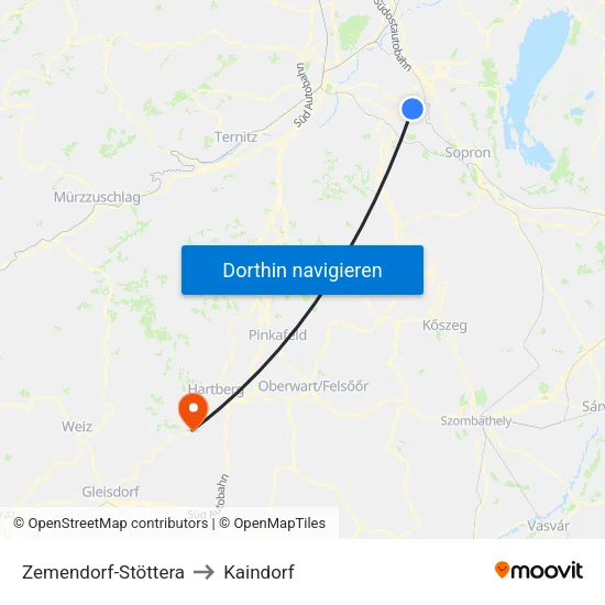 Zemendorf-Stöttera to Kaindorf map