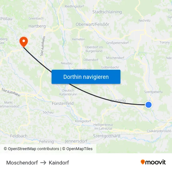 Moschendorf to Kaindorf map