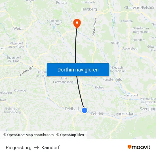 Riegersburg to Kaindorf map