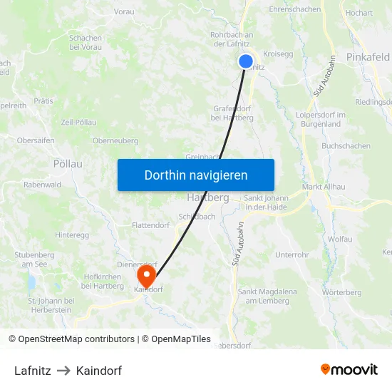 Lafnitz to Kaindorf map