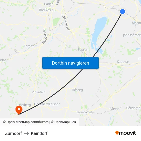 Zurndorf to Kaindorf map