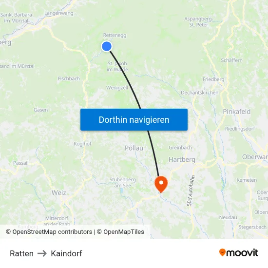 Ratten to Kaindorf map