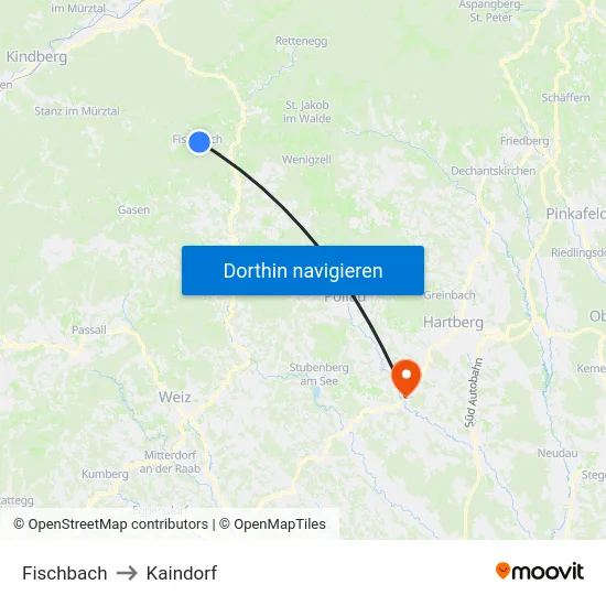Fischbach to Kaindorf map