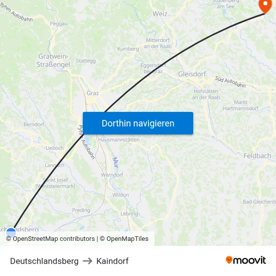 Deutschlandsberg to Kaindorf map
