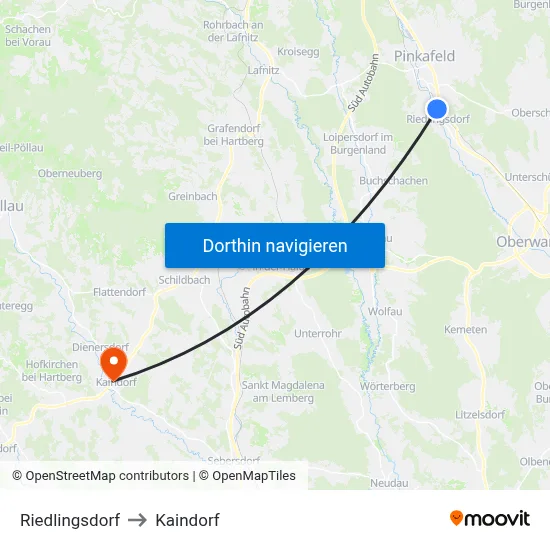 Riedlingsdorf to Kaindorf map
