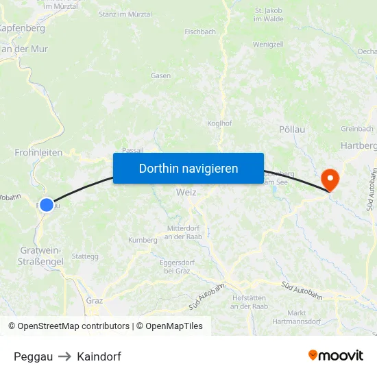 Peggau to Kaindorf map