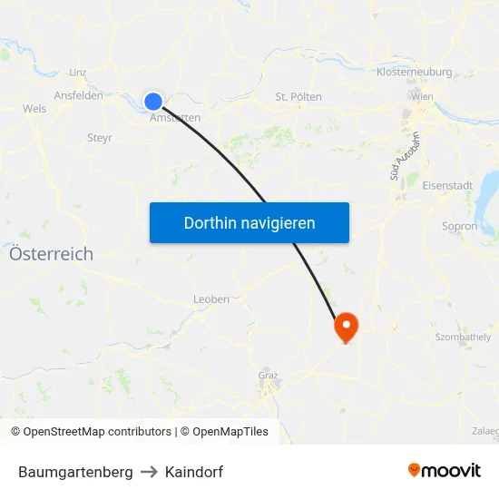 Baumgartenberg to Kaindorf map