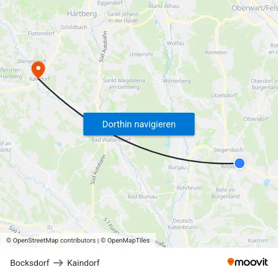 Bocksdorf to Kaindorf map