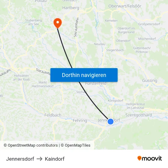 Jennersdorf to Kaindorf map