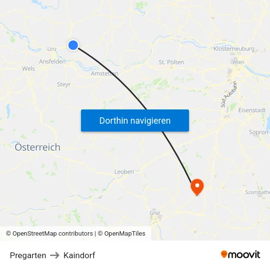 Pregarten to Kaindorf map
