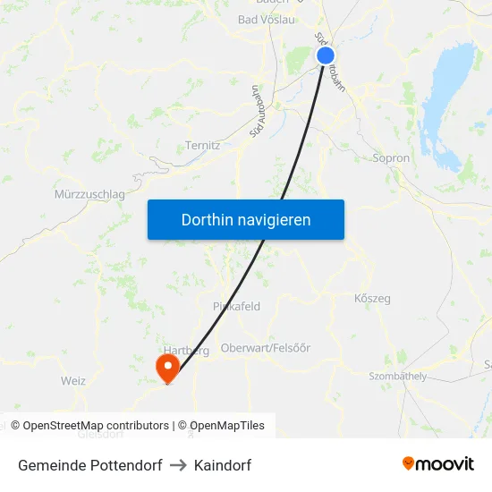 Gemeinde Pottendorf to Kaindorf map