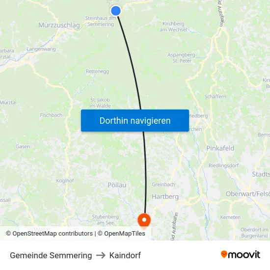 Gemeinde Semmering to Kaindorf map
