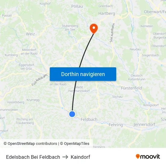 Edelsbach Bei Feldbach to Kaindorf map